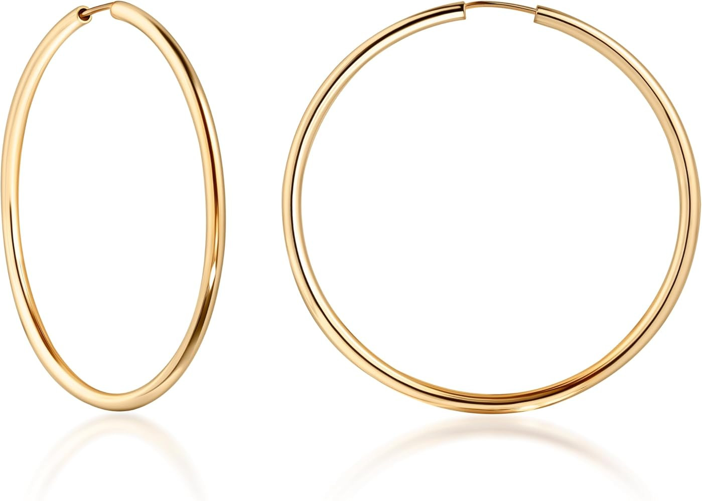 Barzel 18K Gold Plated Endless Hoop Earrings, 3mm Thick, Varying Sizes 40-70mm, High Polish Finis... | Amazon (US)