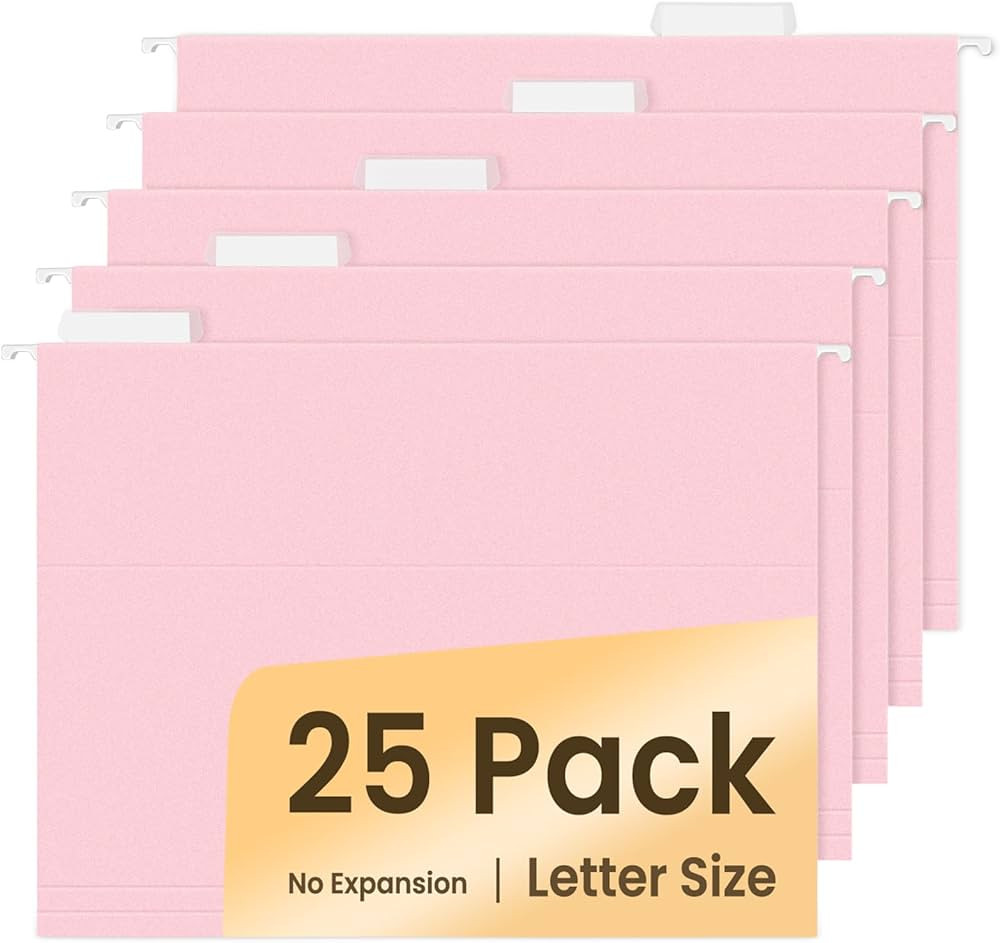 SUNEE 25 Pack Hanging File Folders, Pink Folders, Hanging File Folders Letter Size with 1/5-cut T... | Amazon (US)