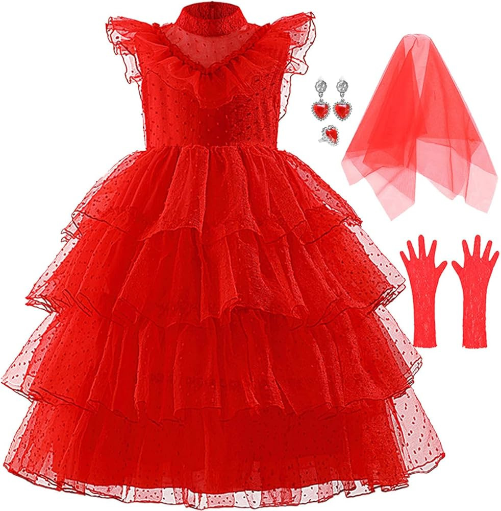 Girls Halloween Costumes Ghost Red Bride Dress Up Cosplay Costume | Amazon (US)