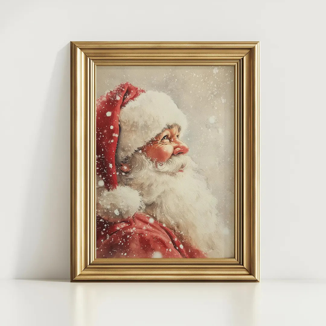 Vintage Santa Claus Portrait Print, PRINTABLE Watercolor Christmas Wall Art, Classic Holiday Home... | Etsy (US)