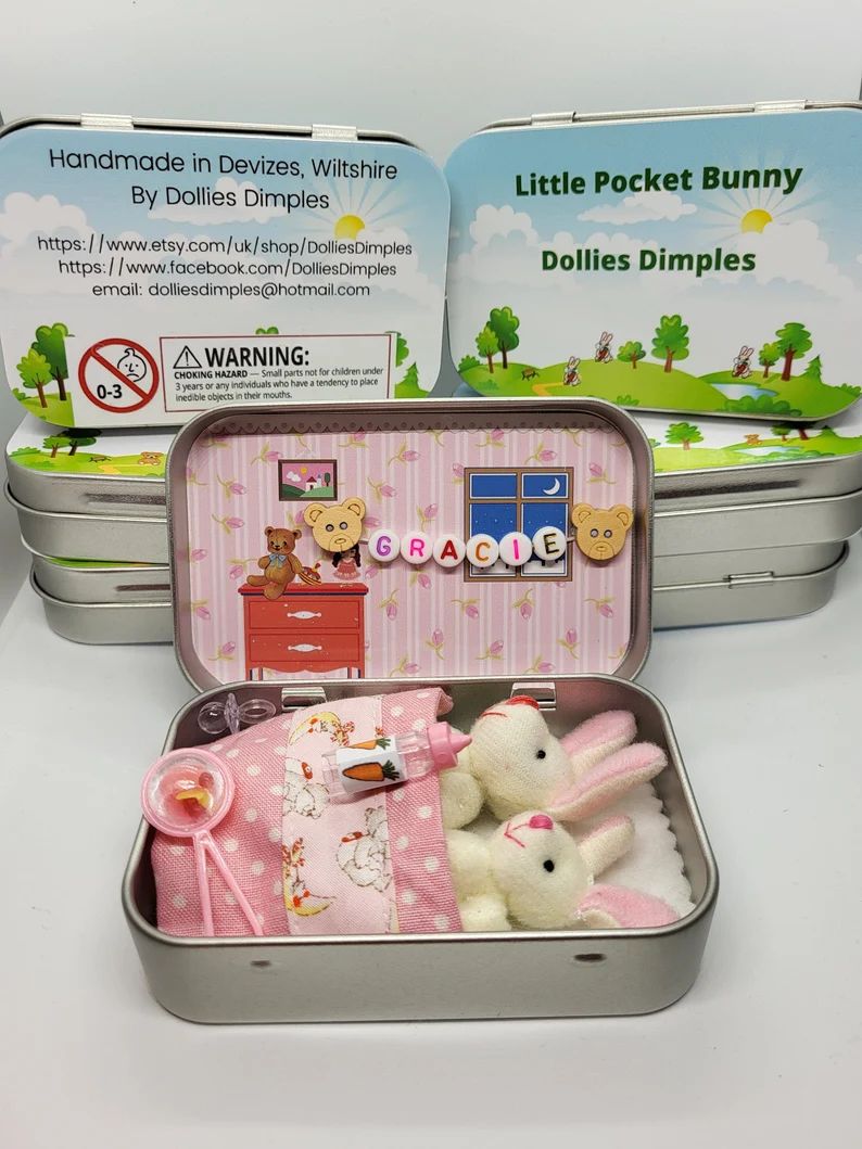 Bunny mummy tiny plush pocket tin/bunny spring gift/ mummy baby bunny/anxiety pocket tin/cute bun... | Etsy (US)