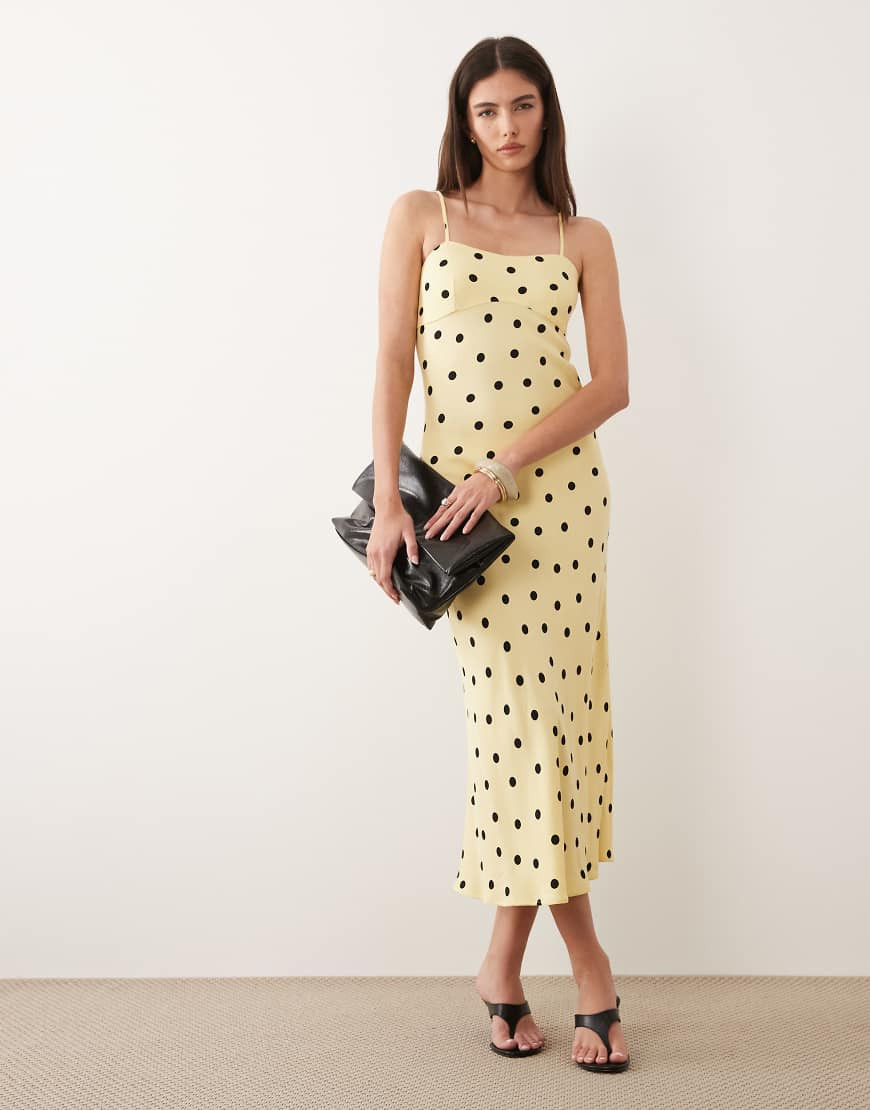 Nobody's Child Debbie sweetheart neck open back detail cami maxi dress in yellow polka dot print | ASOS (Global)