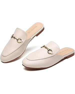 Minorsu Buckle Mules for Women Round Toe Backless Flat Mules Slides Mules Shoes Ladies Slip-on Lo... | Amazon (US)