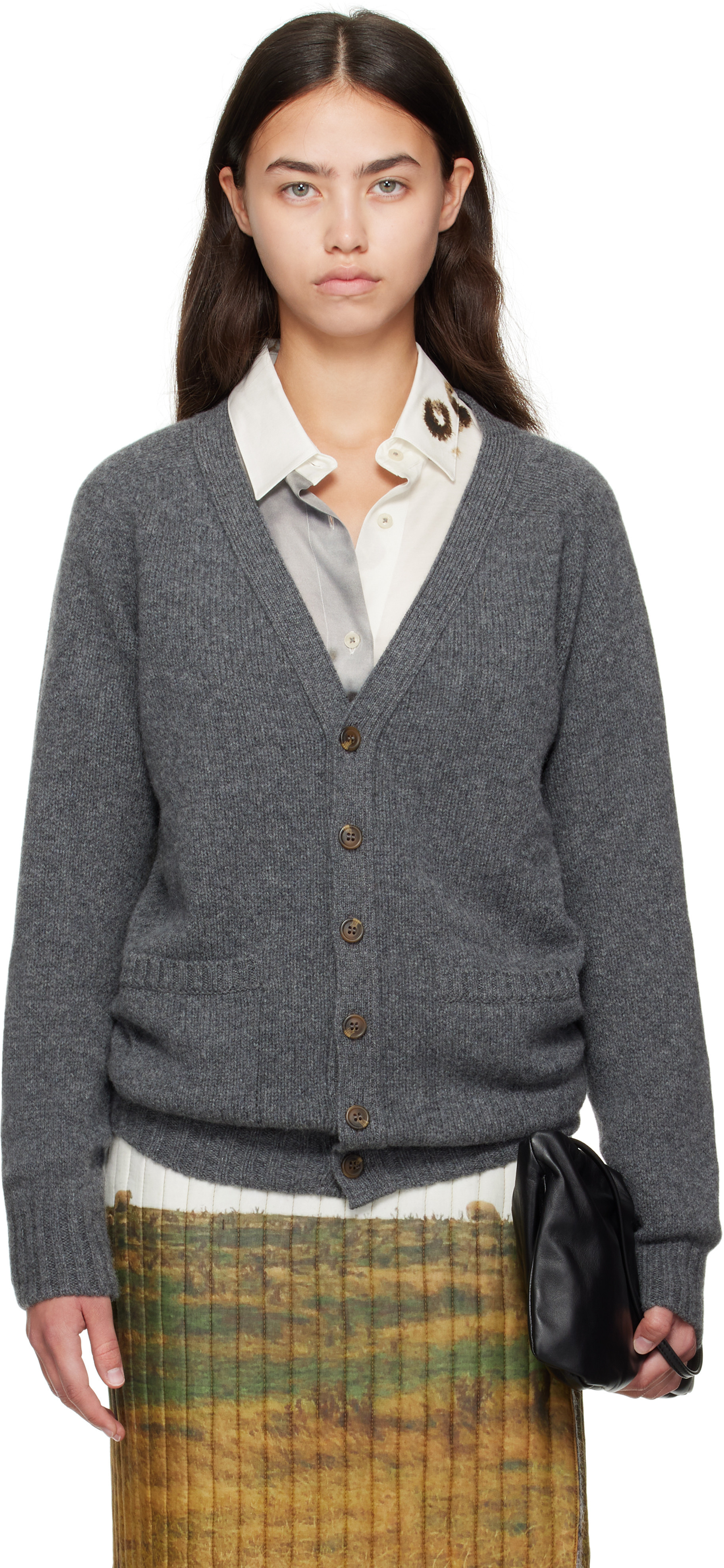 Bless Gray Pearlpad Cardigan | SSENSE