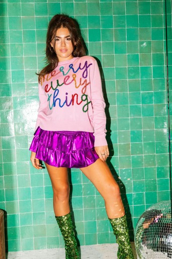 Queen of Sparkles Merry Everything Pink Sweater | Material Girls