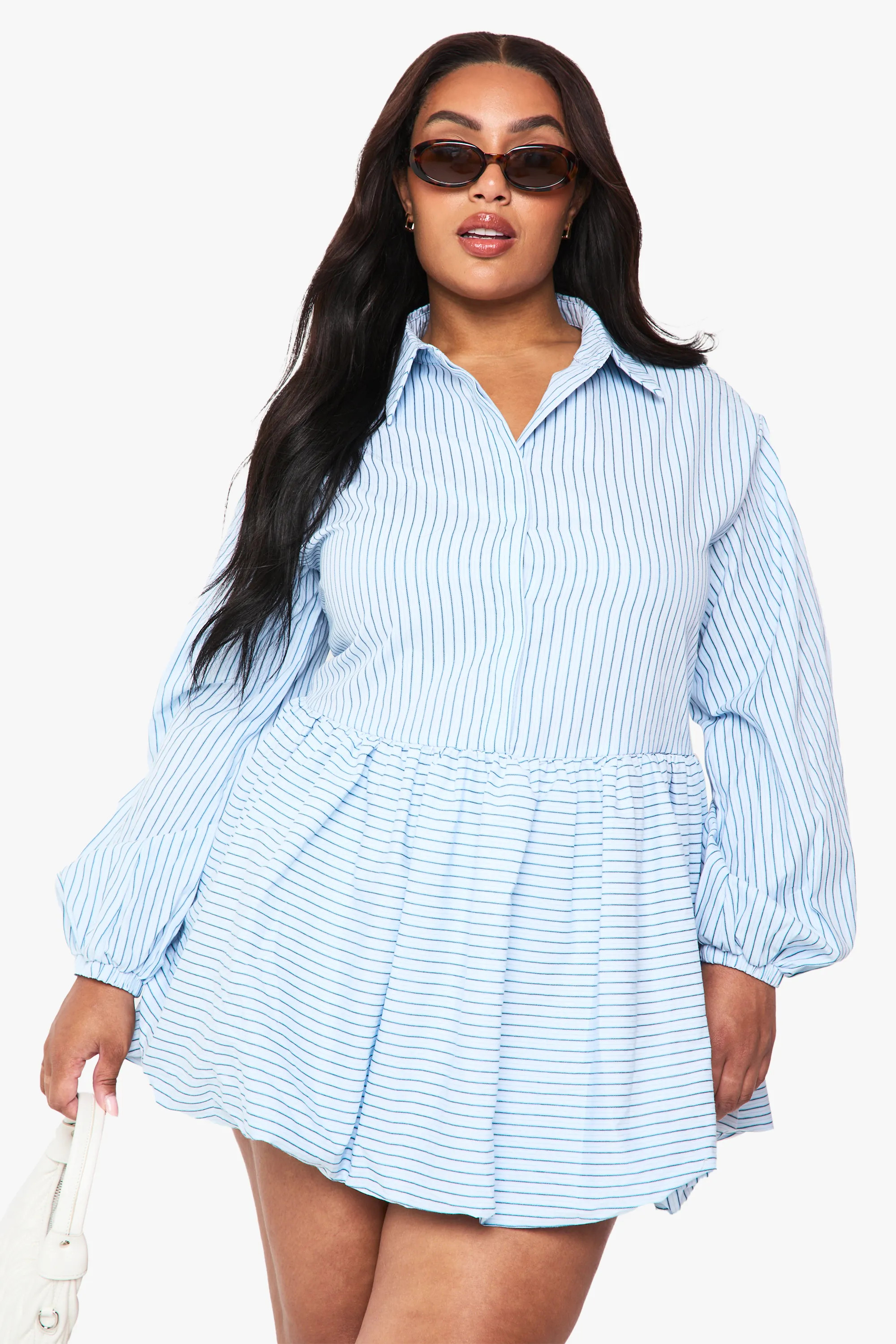 Dresses | Plus Textured Stripe Puffball Shirt Dress | boohoo | boohoo (US & Canada)