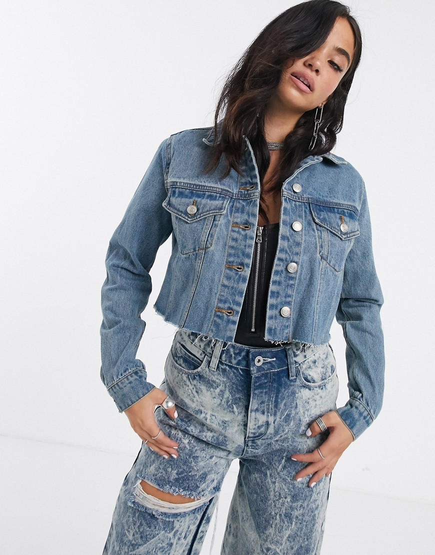 Signature 8 cropped denim jacket with raw hem-Blue | ASOS (Global)