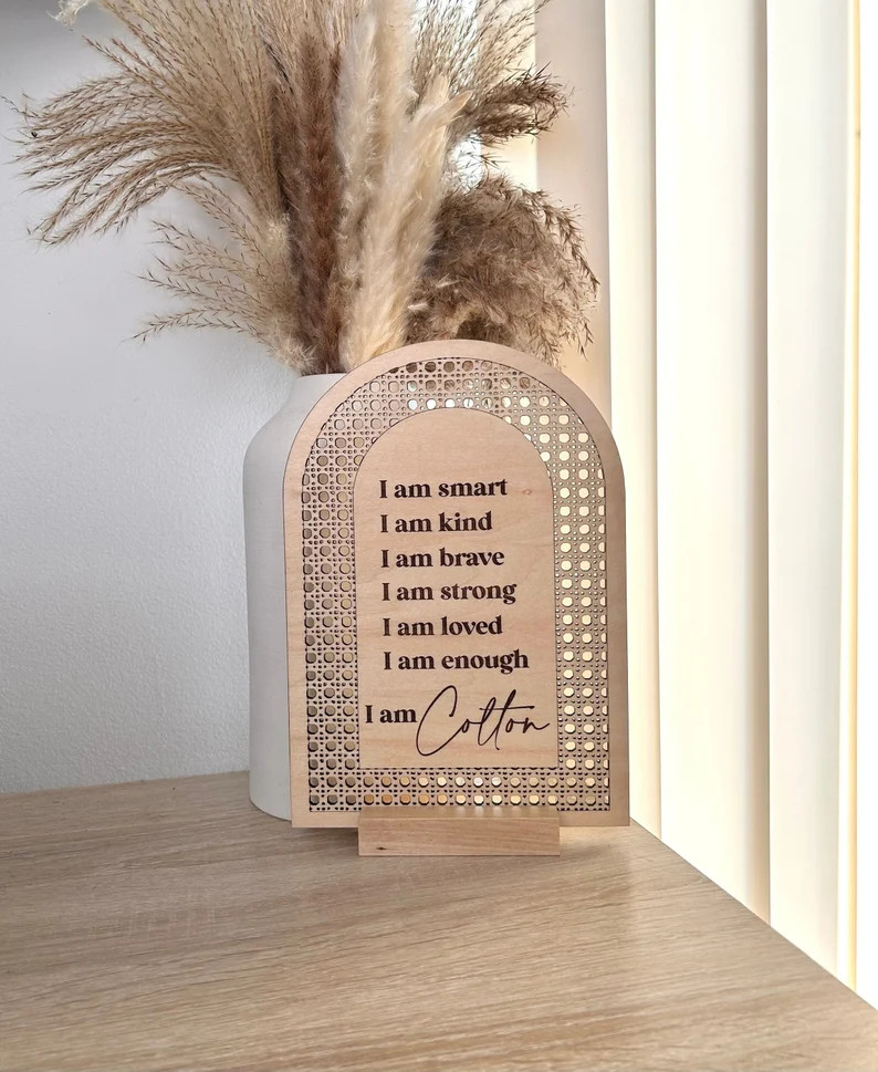 Personalized Self Affirmations Sign, Rattan Daily Affirmations, Wooden Kids Sign, Kids Room Decor... | Etsy (US)