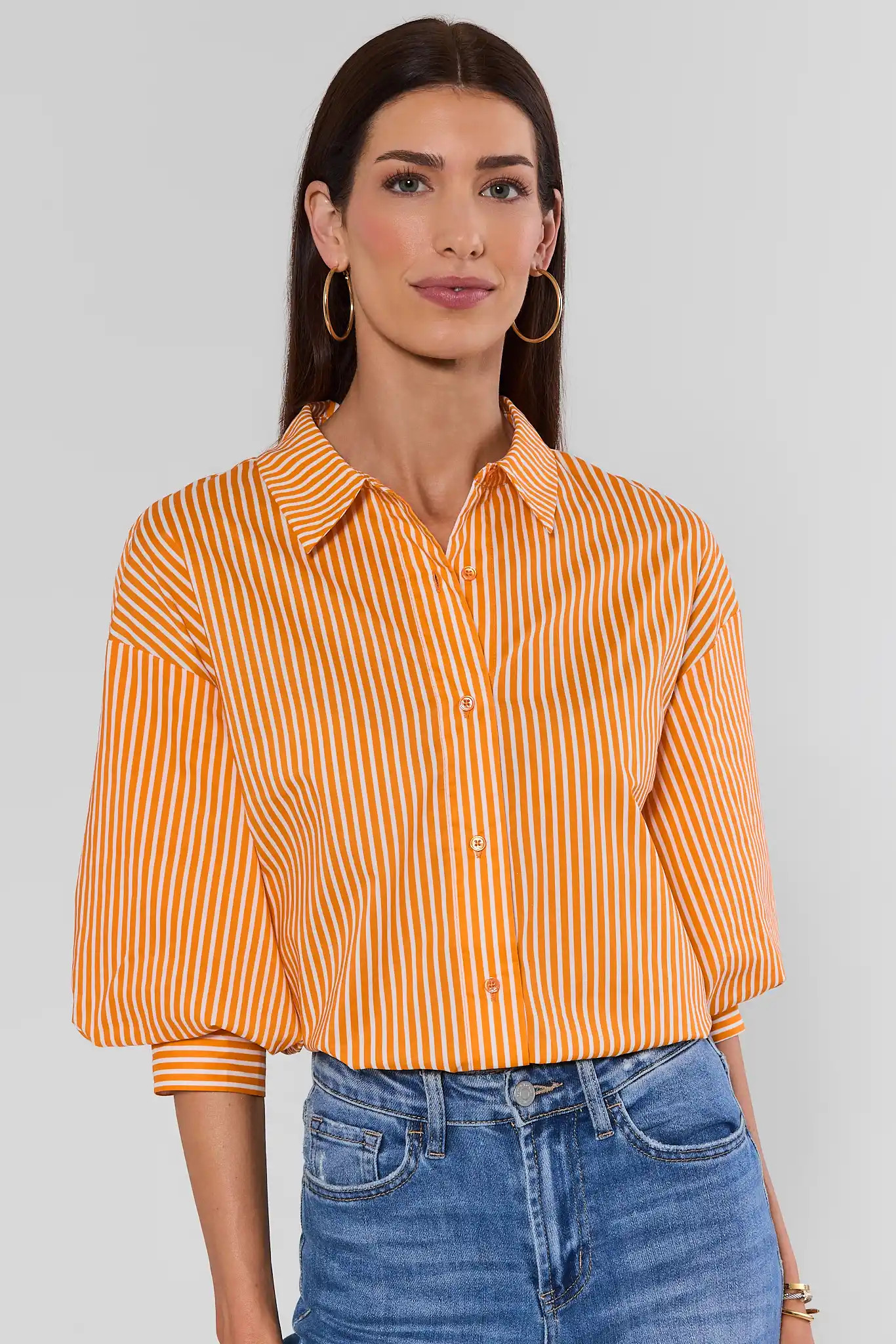 Orange Striped Button Up Top | Avara