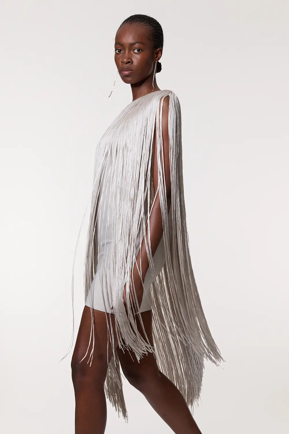 Figure Form Bandage One Shoulder Fringe Mini Knit Dress | Karen Millen