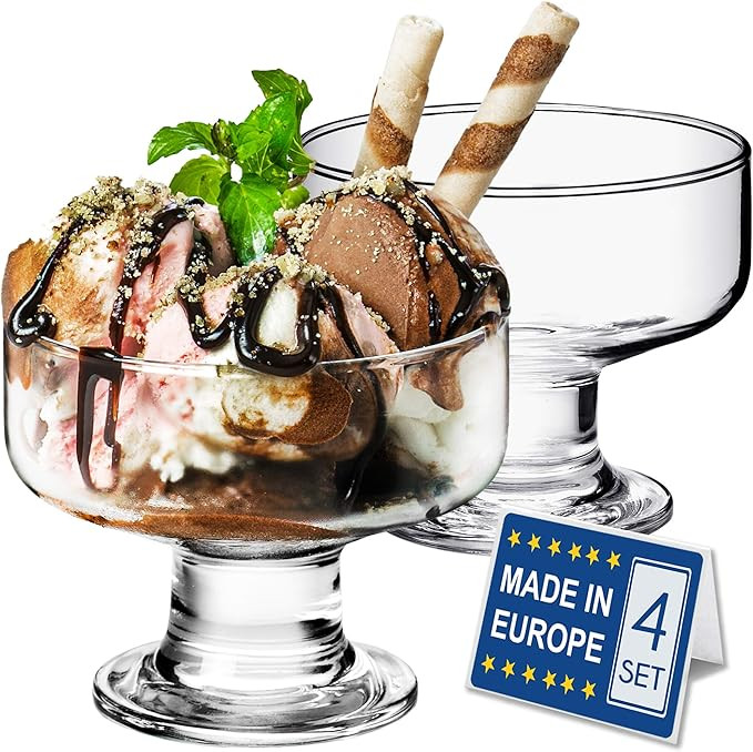 Crystalia Glass Ice Cream Bowl Set, Small Glass Dessert Cups for Trifle Parfait Sundae and Nuts, ... | Amazon (US)