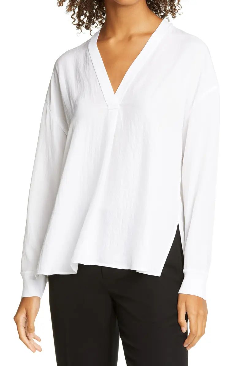 Rib Trim Long Sleeve V-Neck Top | Nordstrom