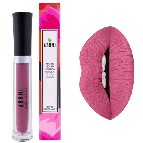 Aromi Medium Pink Matte Liquid Lipstick, Dusty Rose Lip Color, Smudge Proof and Long-lasting Lipstick, Vegan & Cruelty-free Beauty, Day to Night, Handmade (Pink Rosette) | Amazon (US)