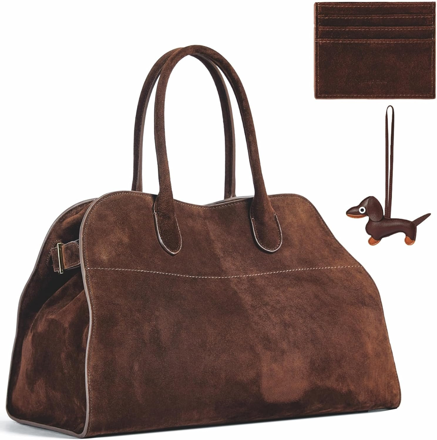 Genuine Suede Tote Bag for women, Purely Hand-Sewn Luxury HOBO Bag, with Puppy Charm and Card Holder | Amazon (US)