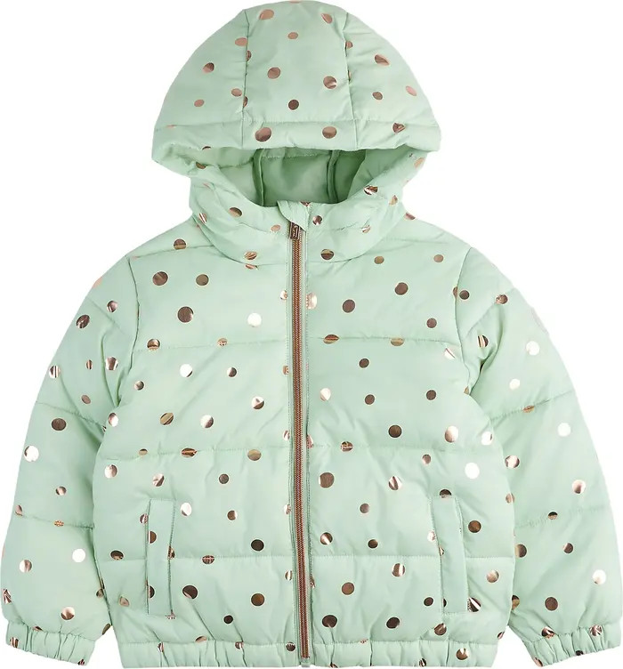 Kids' Metallic Polka Dot Hooded Puffer Jacket | Nordstrom