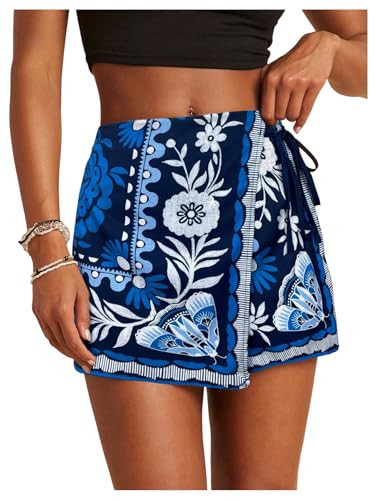 SweatyRocks Women's Boho Mini Skirts Floral Shorts Tie Side Wrap Elastic Waist Summer Skorts Beac... | Amazon (US)