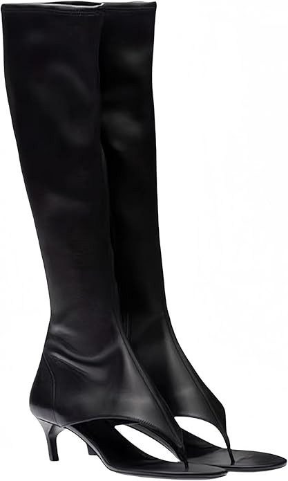 Womens Open Toe Thong Knee High Boots with Zipper Stretch Fabric and Kitten Low Heel Tall Sandal ... | Amazon (US)
