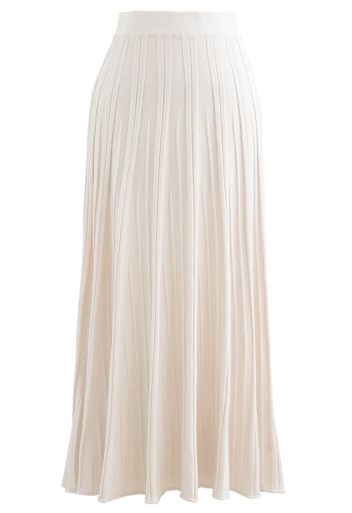 Solid Pleated Knit Skirt in Ivory | Chicwish