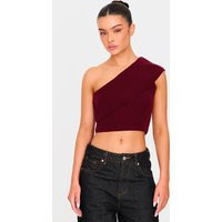 Burgundy Soft Rib Knit One Shoulder Fold Over Crop Top | PrettyLittleThing UK