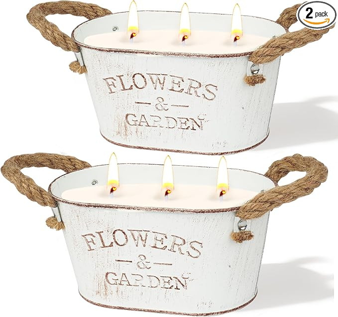 Citronella Candles Outdoor, 2 Packs Large Citronella Candles for Garden, 3-Wick Natural Soy Wax L... | Amazon (US)