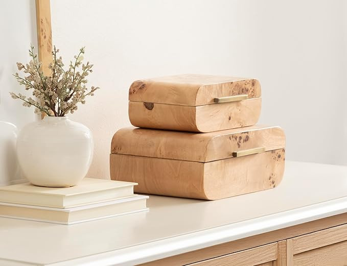 Kate and Laurel Burlock Decorative Burlwood Stacking Storage Box Set of 2, 10 x 8 and 8 x 6, Natu... | Amazon (US)