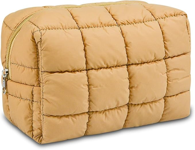Puffy Quilted Makeup Bag for Women, Water-Resistant Nylon Travel Toiletry Organizer Pouch, Cosmet... | Amazon (US)