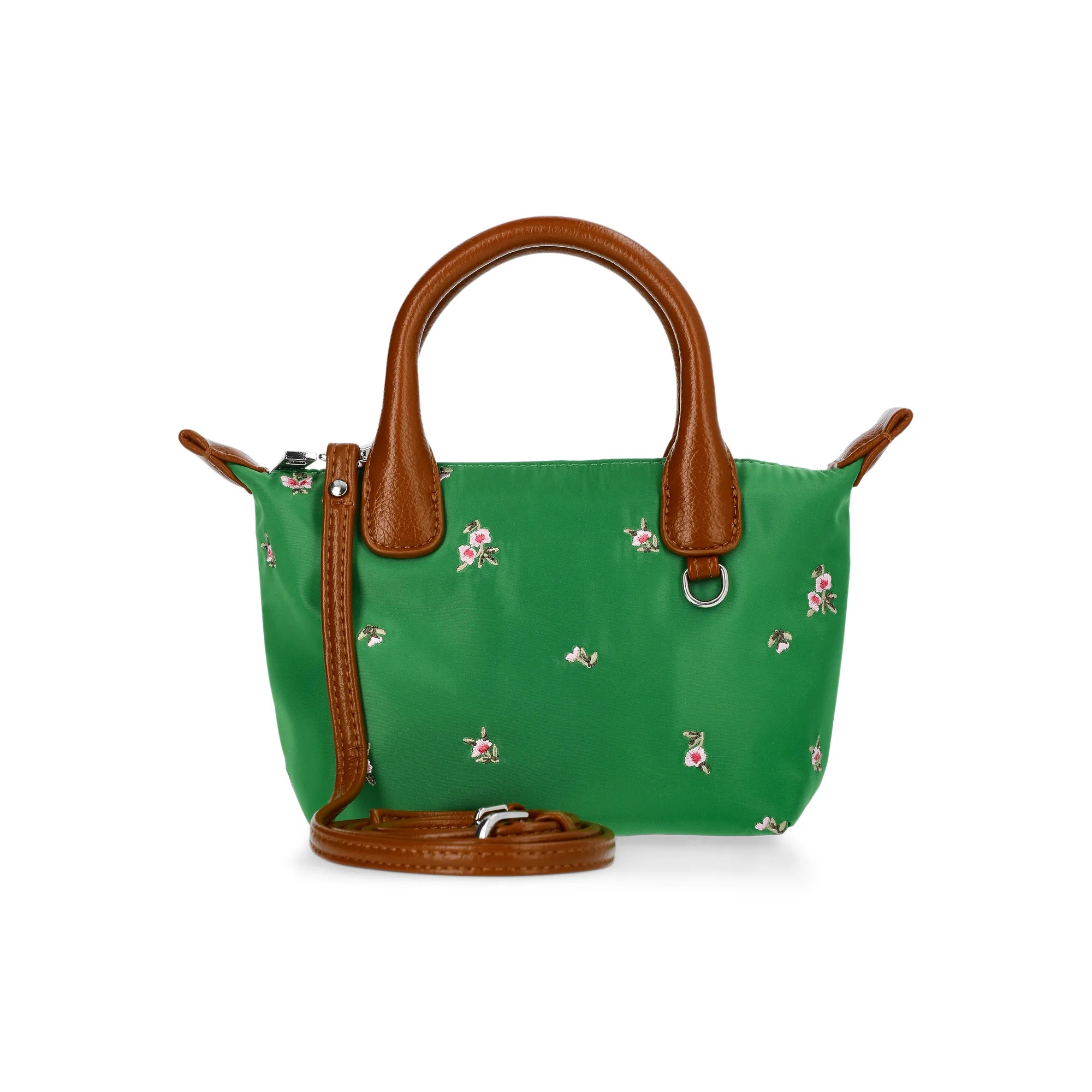 No Boundaries Women's Mini Tote Crossbody Bag, Turf Green with Floral Embroidery | Walmart (US)