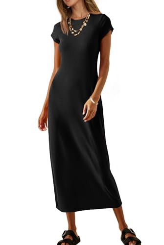MEROKEETY Women's 2026 Summer Casual Tshirt Dress Short Sleeve Crew Neck Beach Long Maxi Dresses | Amazon (US)