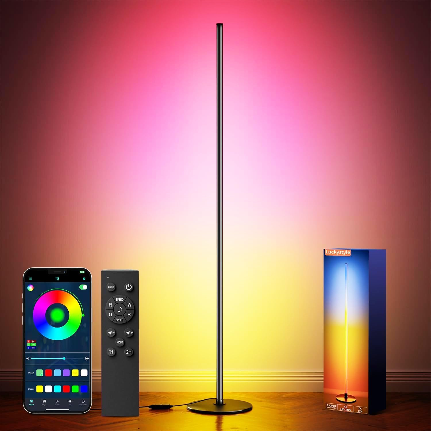 luckystyle Smart RGB+IC Corner Floor Lamp,Bright LED Tall Modern Floor Lamp with APP and Remote,A... | Amazon (US)