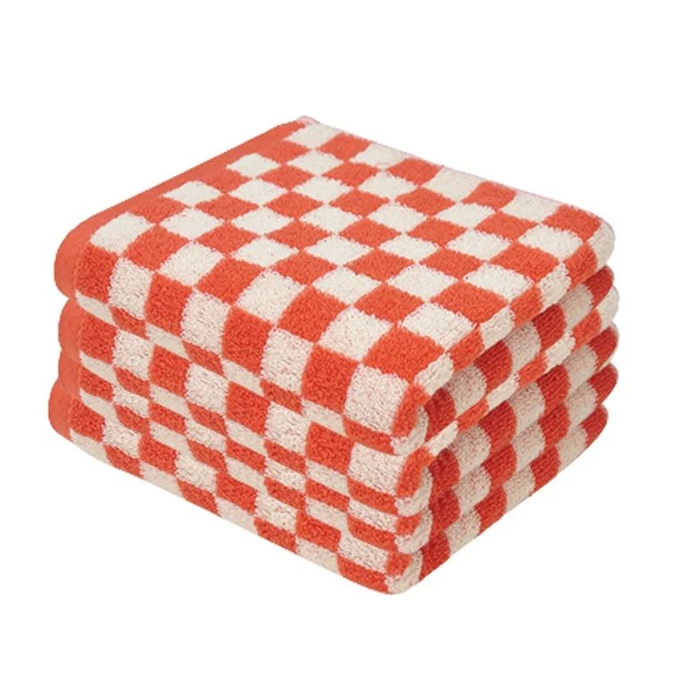 Retro Checkerboard Patern Long-staple Cotton Face Towel Daily Use Plaid Pattern Bath Towels(Red-4... | Walmart (US)