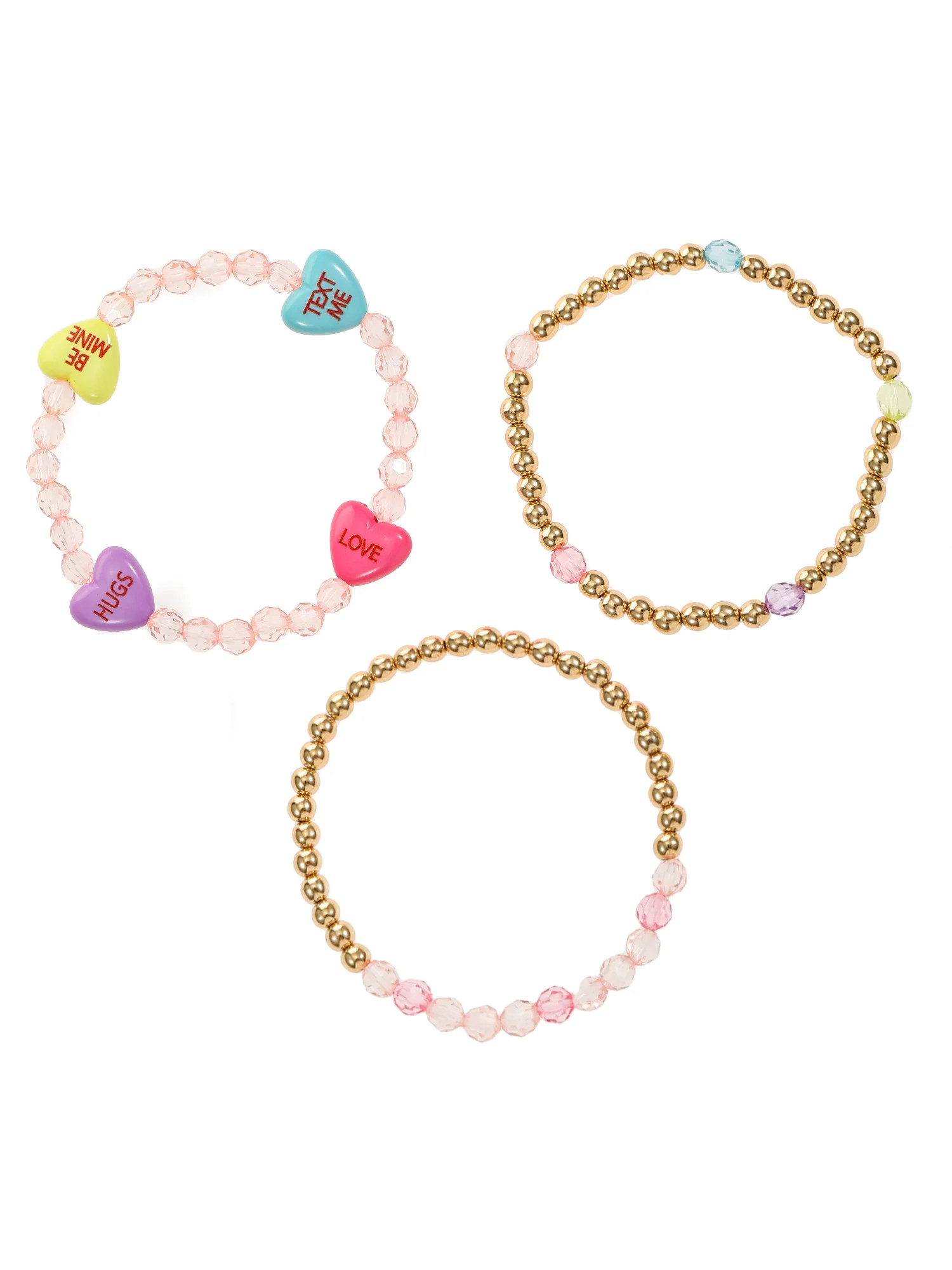 Way to Celebrate Valentine's Day Heart Beaded Bracelet, 3 piece | Walmart (US)