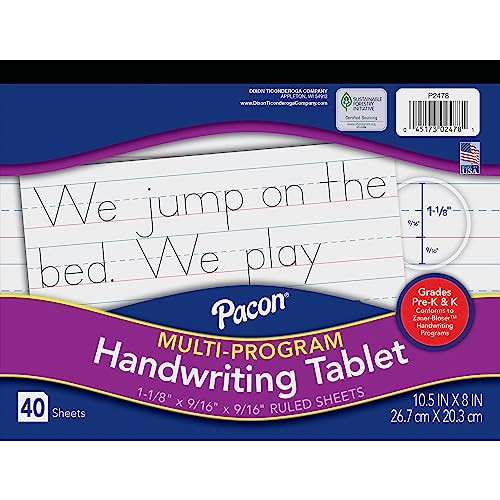 Pacon Handwriting Paper, Zaner-Bloser Grades Pre-K & K, 1-1/8" x 9/16" x 9/16" Ruled 10-1/2" x 8"... | Amazon (US)