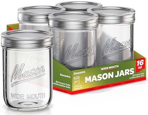 SEWANTA Wide Mouth Mason Jars 16 oz [18 Pack] With Mason Jar Lids and Bands, Mason Jars 16 oz - For Canning, Fermenting, Pickling - Jar Décor - Microwave/Dishwasher Safe. | Amazon (US)