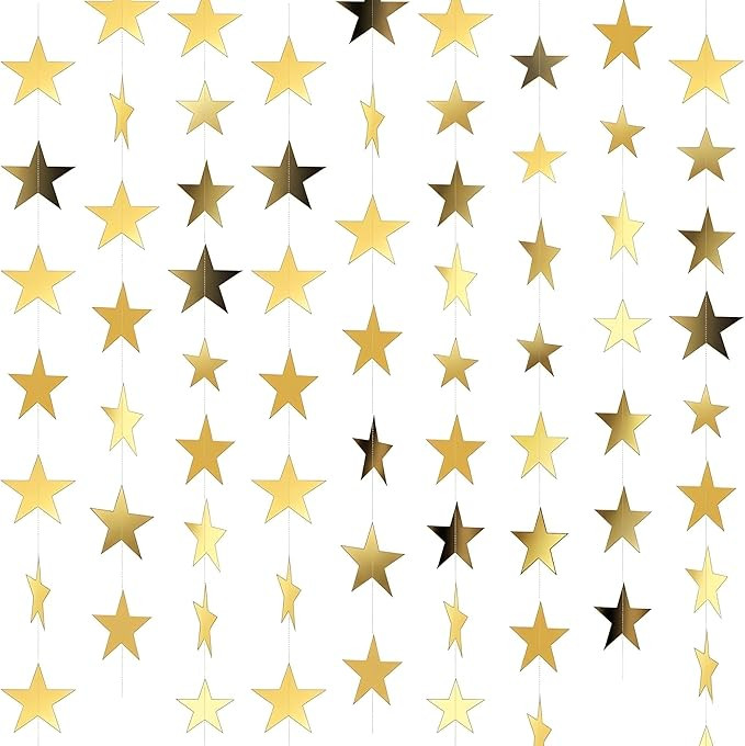 7 Pack 91.8 ft Gold Star Garland Banner Double Side Hanging Star Streamers Paper Star Banner Back... | Amazon (US)