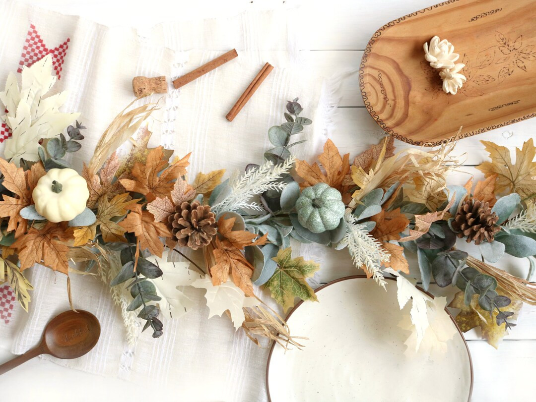 Fall Garland Pumpkins Eucalyptus Natural Pinecones | Handmade Mantle Decor Table Centerpiece Coun... | Etsy (US)