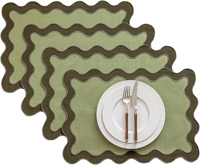 Set of 4,13"x19" Cotton Table Placemats with Wavy Edge, Machine Washable Table Mats for Dining Ta... | Amazon (US)