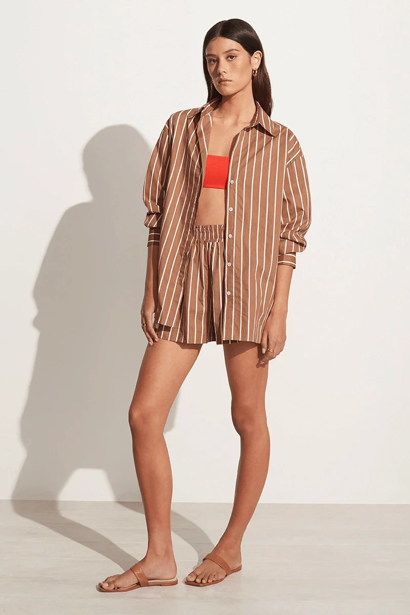 Daija Shirt Adia Stripe Print Hazelnut | Faithfull (AU)