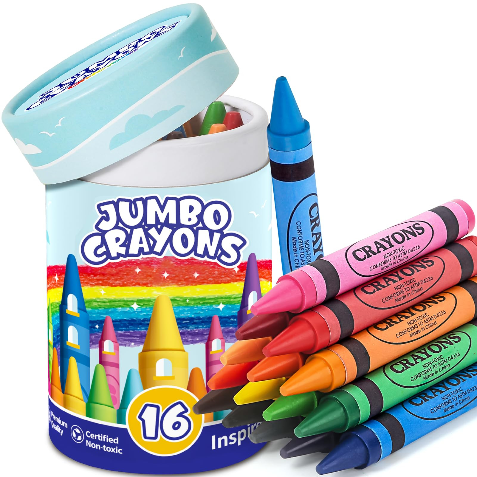 16 Colors Jumbo Crayons for Toddlers, Washable Easy to Hold Large Crayons for Kids Ages 4-8, Non-... | Amazon (US)