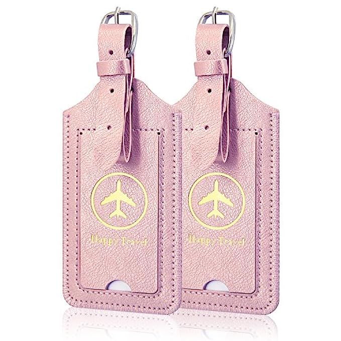 [2 Pack]Luggage Tags, ACdream Leather Case Luggage Bag Tags Travel Tags 2 Pieces Set, Rose Gold | Amazon (US)