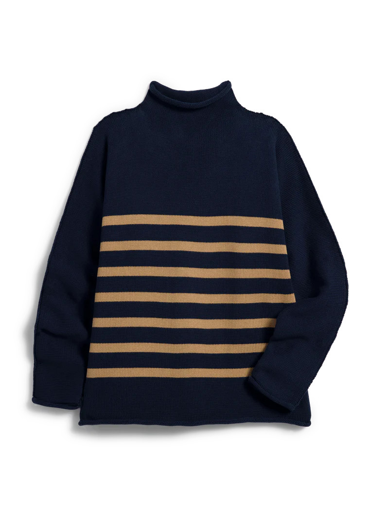 MONTEREY Navy with Camel Stripe, Pure Italian Cotton | Frank & Eileen