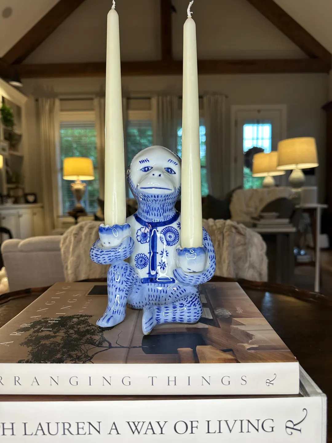 Chinoiserie Blue and White Monkey Candleholder - Etsy | Etsy (US)