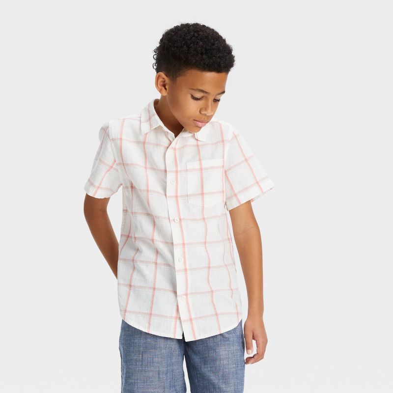 Boys' Short Sleeve Button-Down Shirt - Cat & Jack™ Cream | Target
