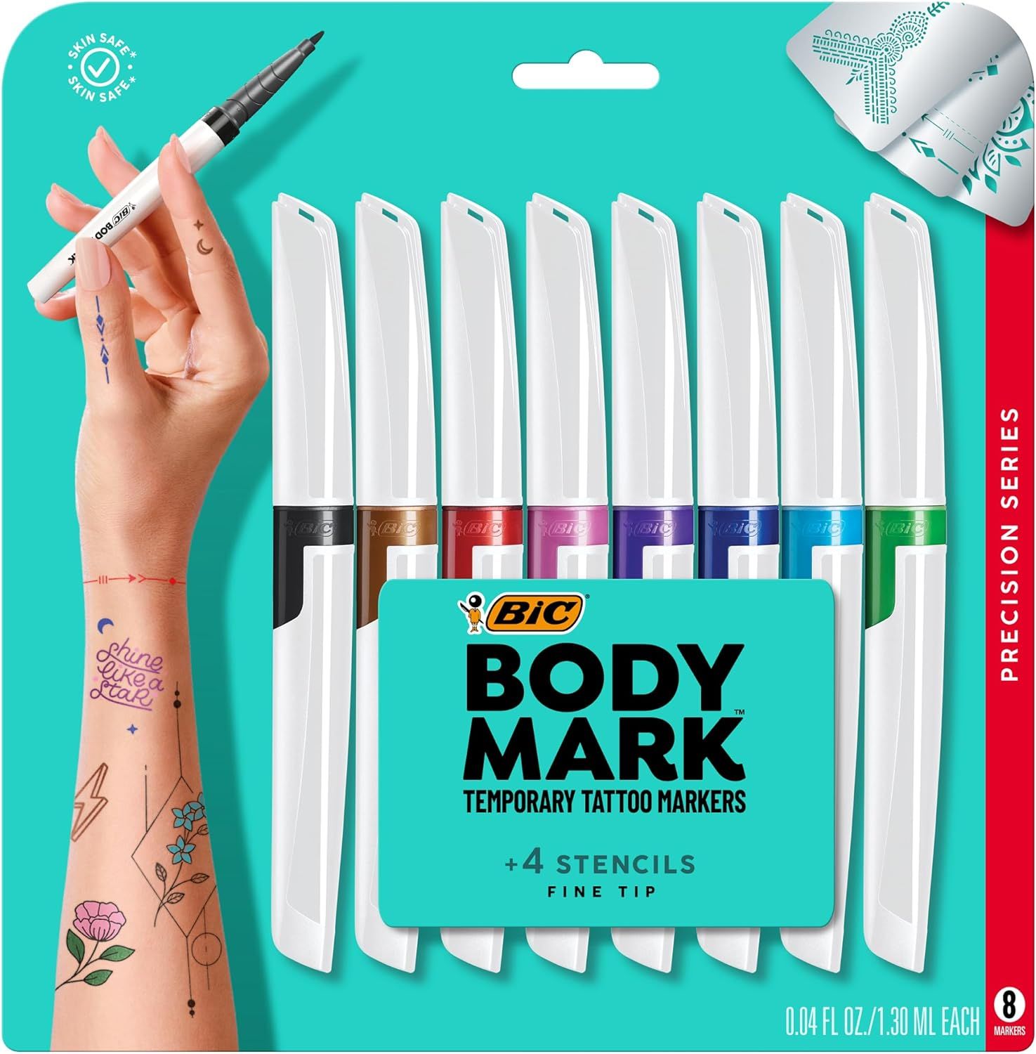 BIC BodyMark Temporary Tattoo Markers for Skin, Precision Series, Fine Tip, 8-Count Pack of Assor... | Amazon (US)