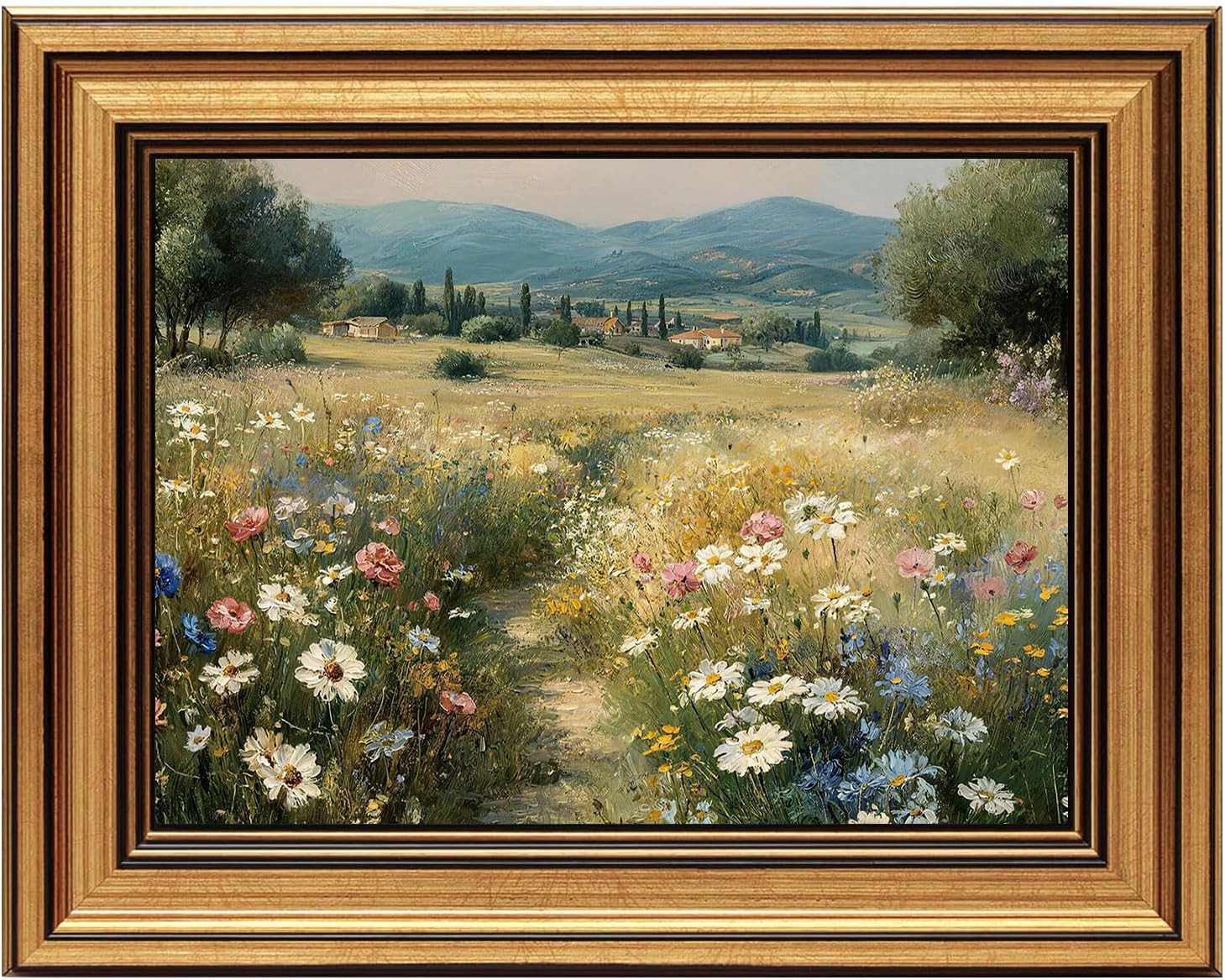 XiZoDinia Vintage Wildflower Field Wall Art, Gold Framed Canvas Print, Retro Landscape Decor for Bedroom Living Room, Cottagecore Farmhouse Aesthetic Home Decor (Wildflower, 8 * 10inch) | Amazon (CA)