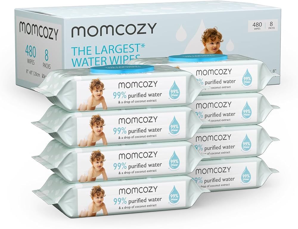 Baby Wipes, Momcozy Water Wipes-Extra Large Size Design, 99% Water Based Wipes & a Drop of Coconu... | Amazon (US)