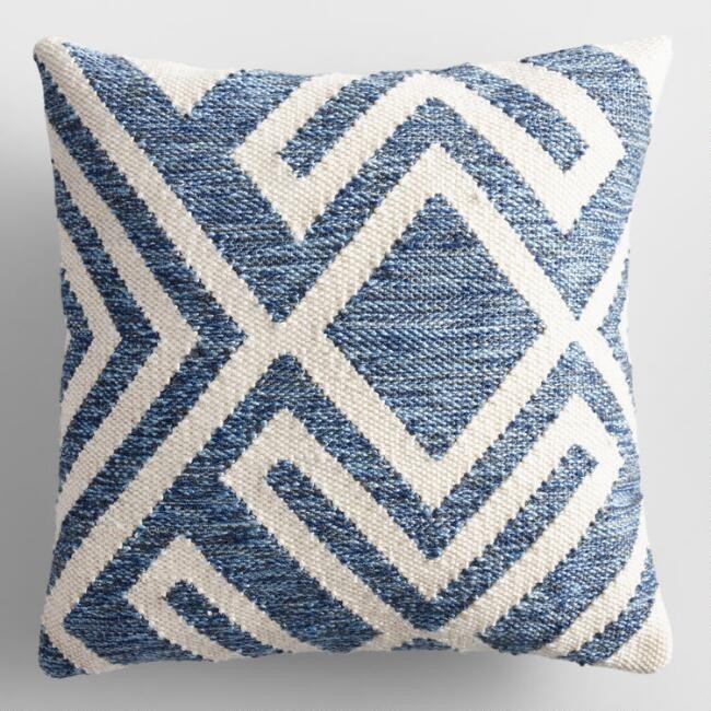 Blue and Ivory Geometric Indoor Outdoor Throw Pillow | World Market