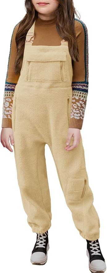 Meikulo Girls Fleece Overalls Kids Warm Winter Loose Casual Jumpsuits with Pockets 5-14 Years | Amazon (US)