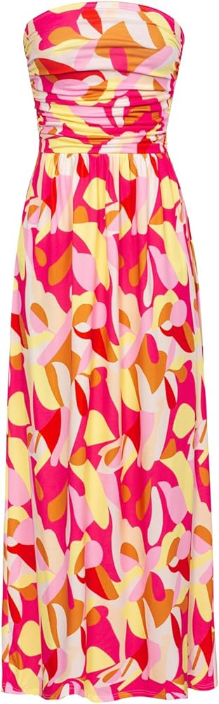 GRACE KARIN Women Strapless Casual Loose Ruched Long Maxi Dress with Pockets | Amazon (US)