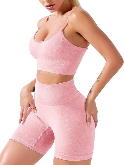 TSUTAYA Women's Seamless Workout Set 2 Piece Yoga Outfits Active Shorts Sexy Sports Bra | Amazon (CA)