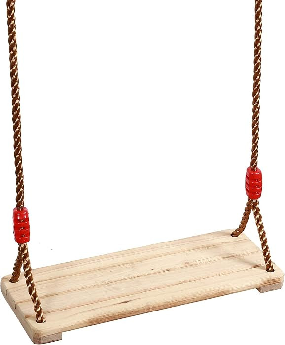KINJOEK 15.8 x 6.3 Wooden Swing, Hanging Wooden Tree Swings Seat Adjustable 48 to 83 Inches Cable... | Amazon (US)